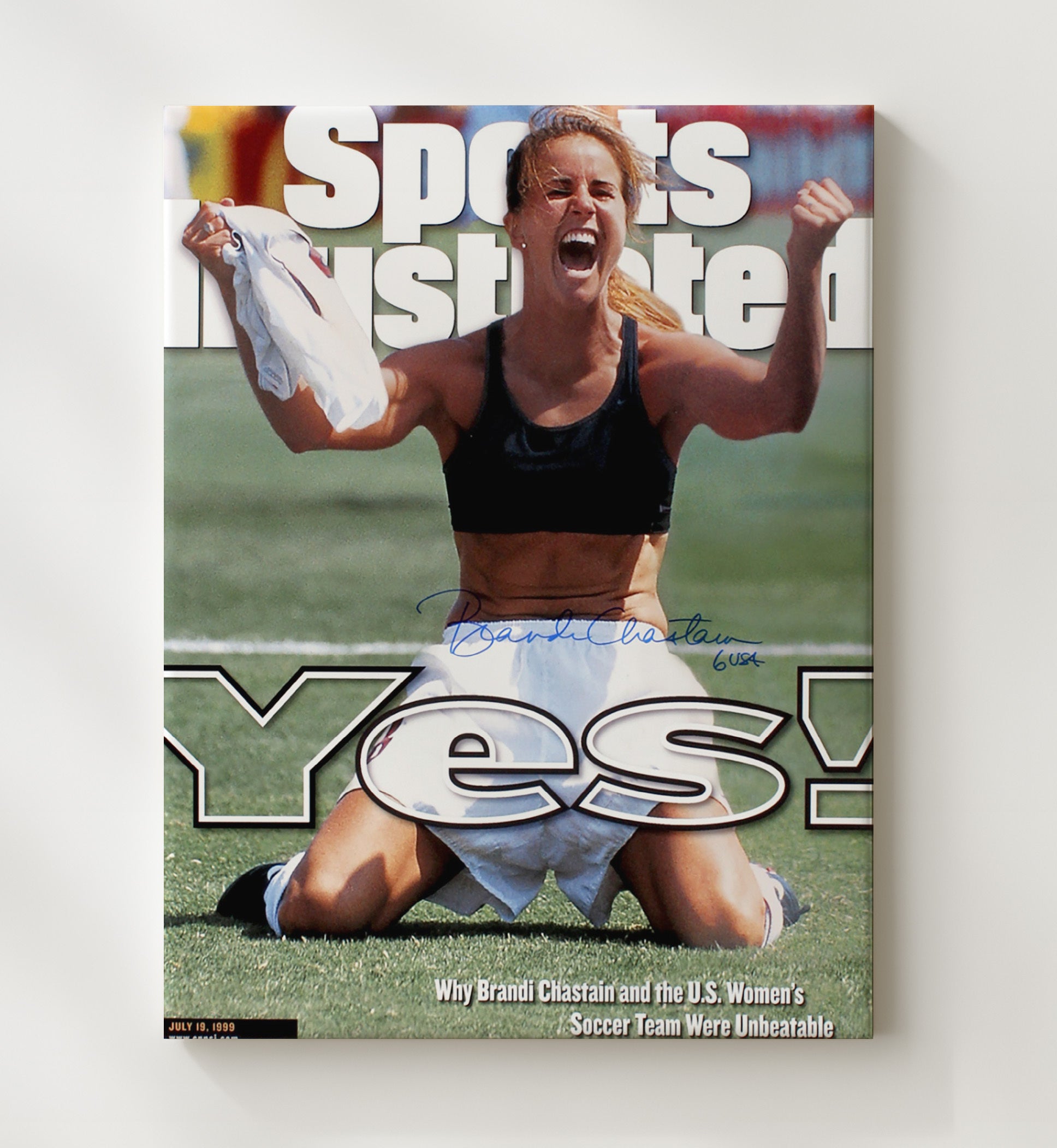 Brandi Chastain USA Iconic World Cup Victory Celebration 1999 Soccer Print 20x24 Canvas soccer wall art print – Soccer Prints decor