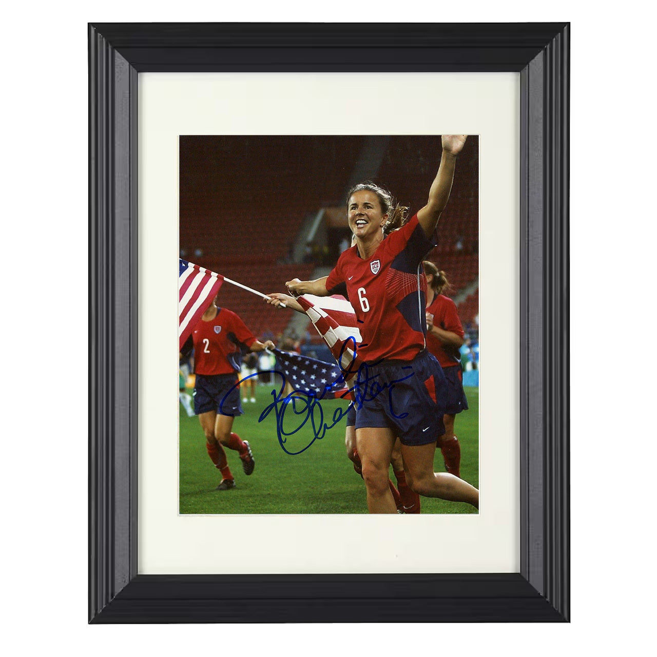 Brandi Chastain – USA Victory Flag Run Celebration 8x10 matted black framed soccer wall art