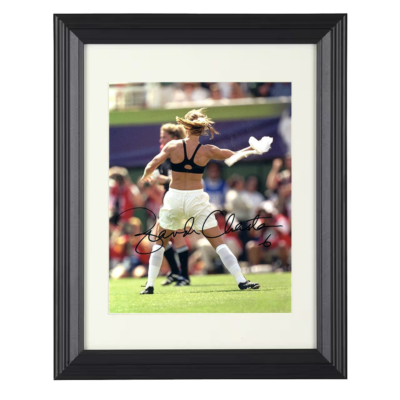 Brandi Chastain – USA World Cup Celebration Moment 1999 8x10 matted black framed soccer wall art