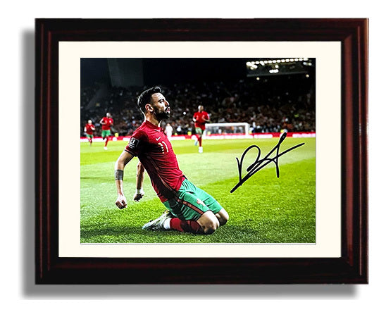 Bruno Fernandes Portugal Celebration Knee Slide Goal Moment Soccer Print 8x10 Beveled Frame soccer wall art print – Soccer Prints decor