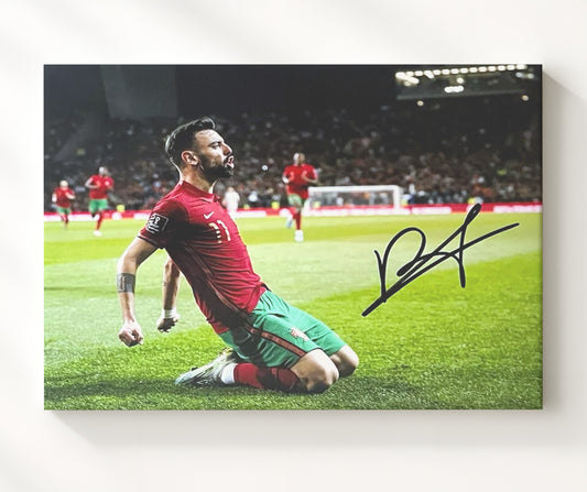 Bruno Fernandes Portugal Celebration Knee Slide Goal Moment - Canvas soccer wall art