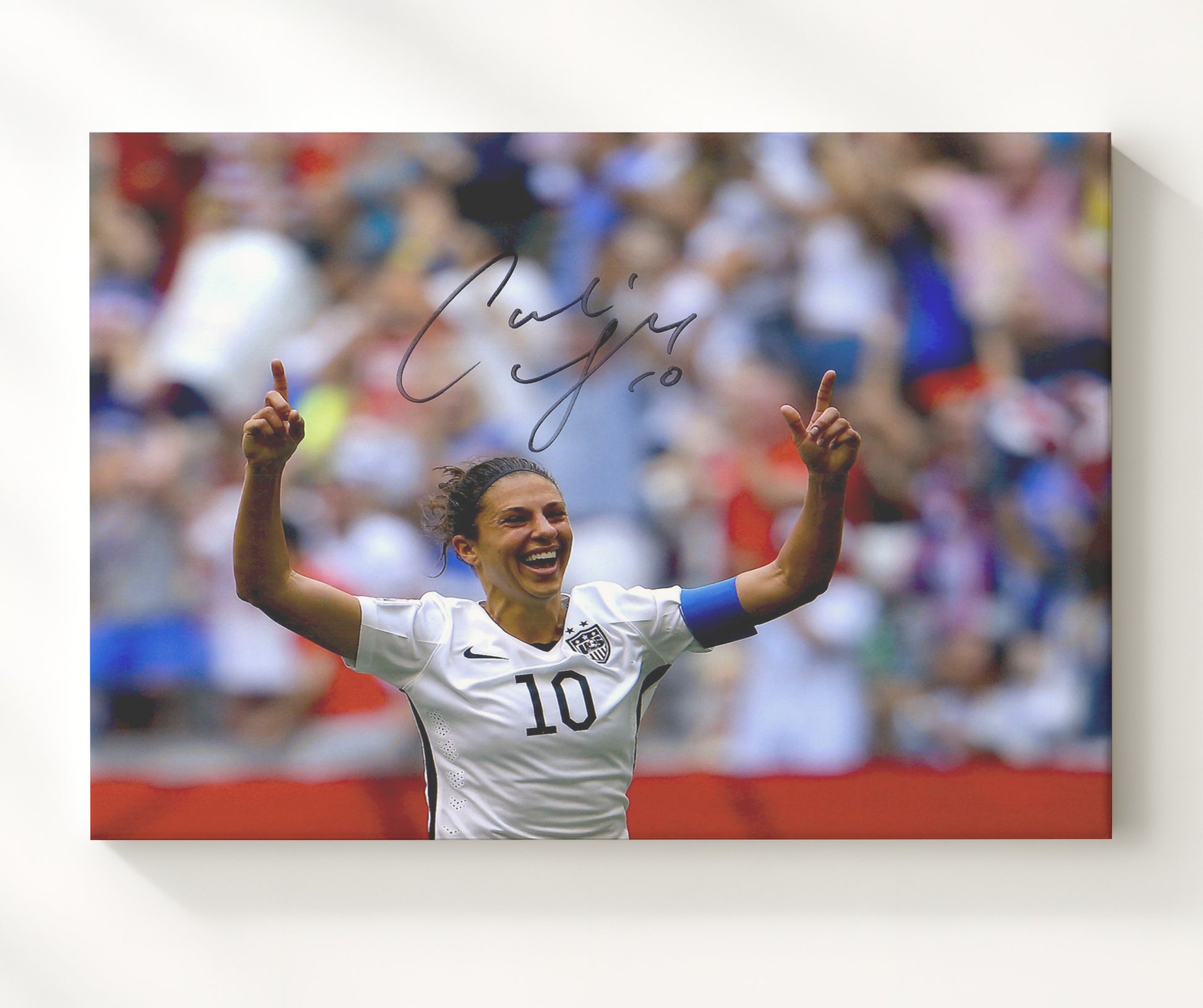 Carli Lloyd USA Goal Celebration Print Pointing to Sky World Cup Moment Soccer 20x24 Canvas soccer wall art print – Soccer Prints decor
