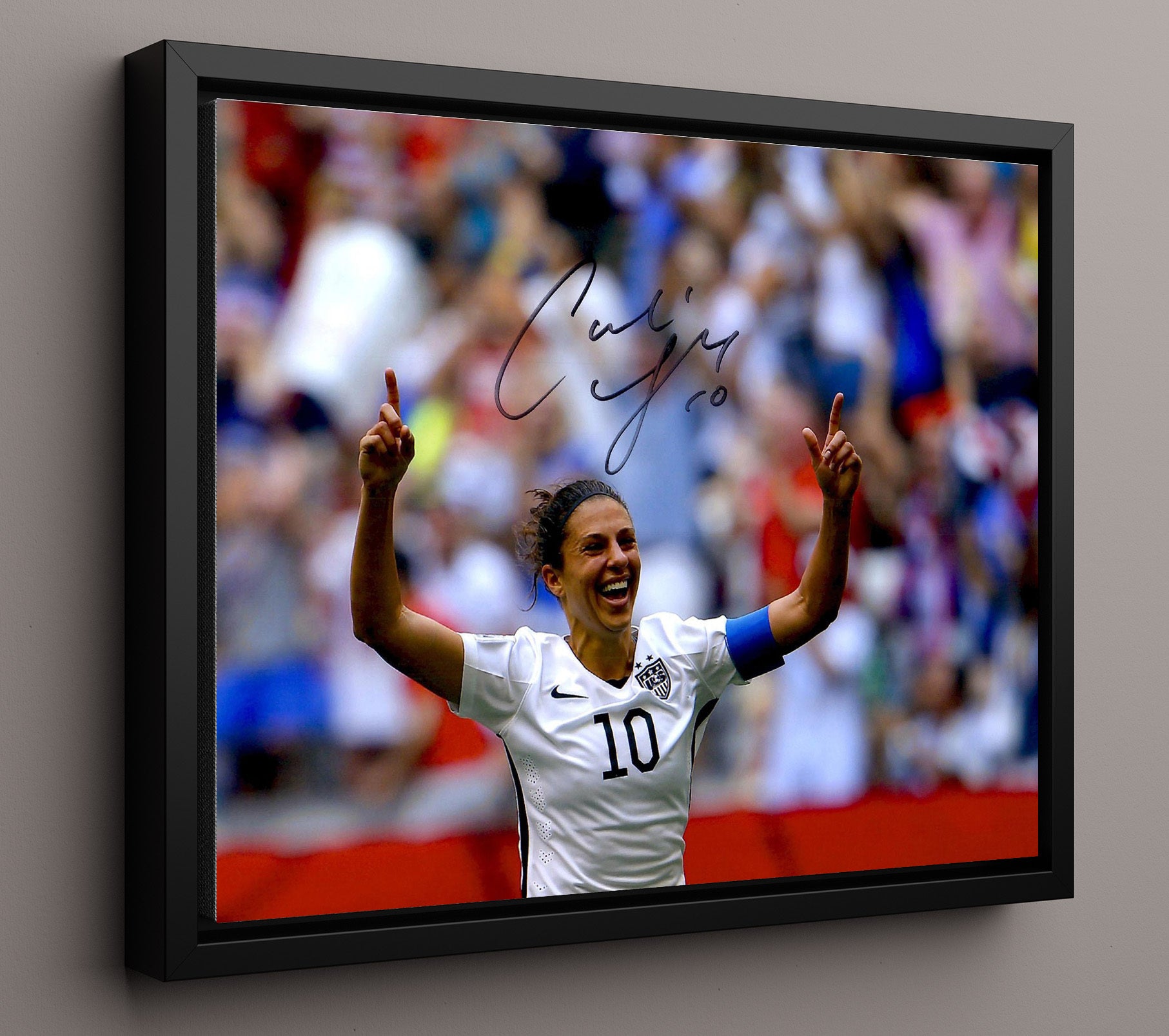Carli Lloyd USA Goal Celebration Print Pointing to Sky World Cup Moment Soccer 16x20 Framed Canvas soccer wall art print – Soccer Prints decor