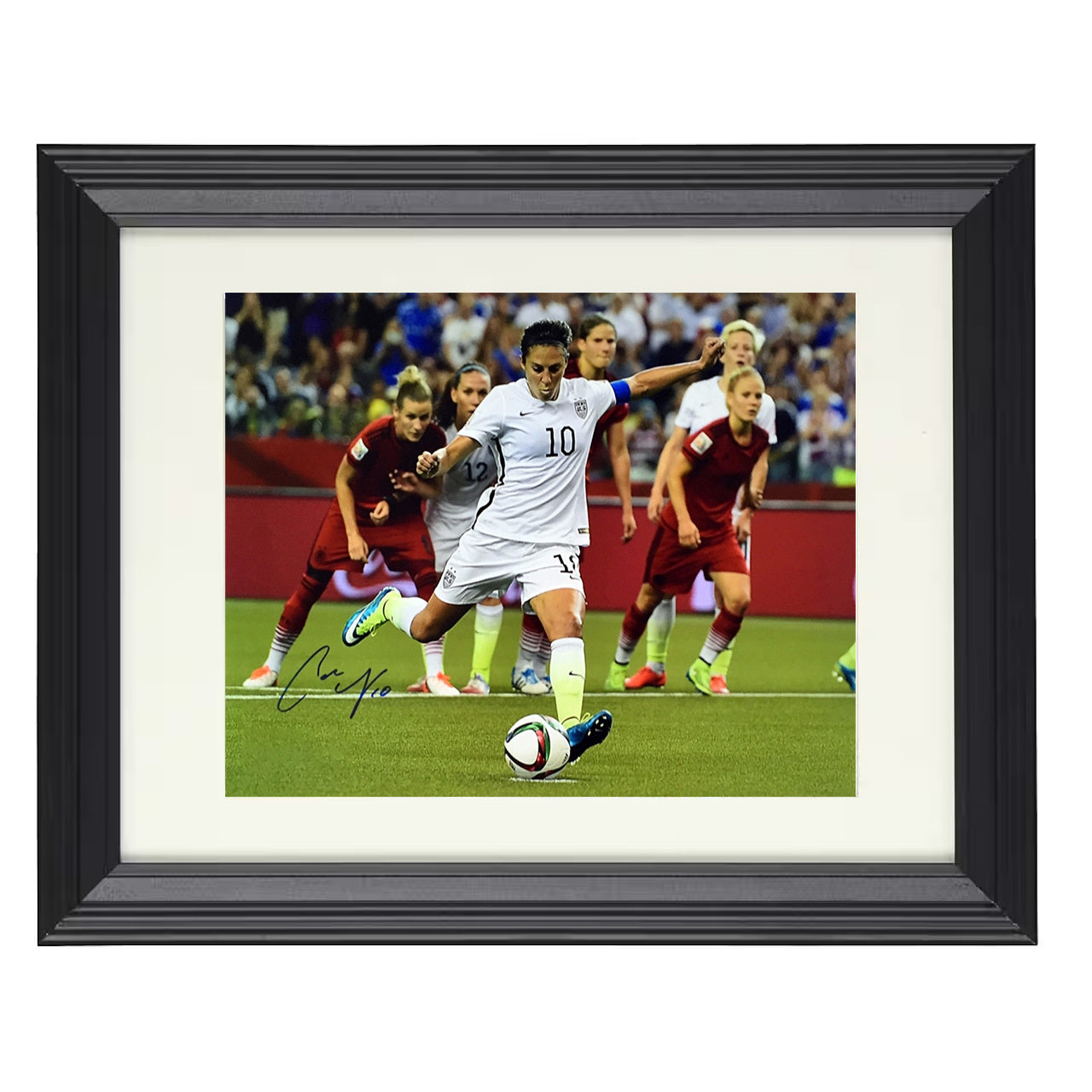 Carli Lloyd – USA Powerful Strike World Cup Match Action 8x10 matted black framed soccer wall art
