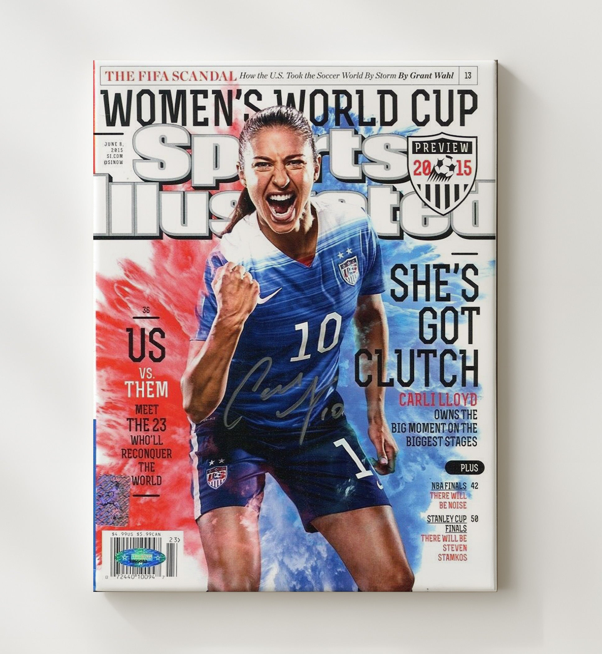 Carli Lloyd USA Shes Got Clutch SI Cover 2015 Soccer Print 20x24 Canvas soccer wall art print – Soccer Prints decor