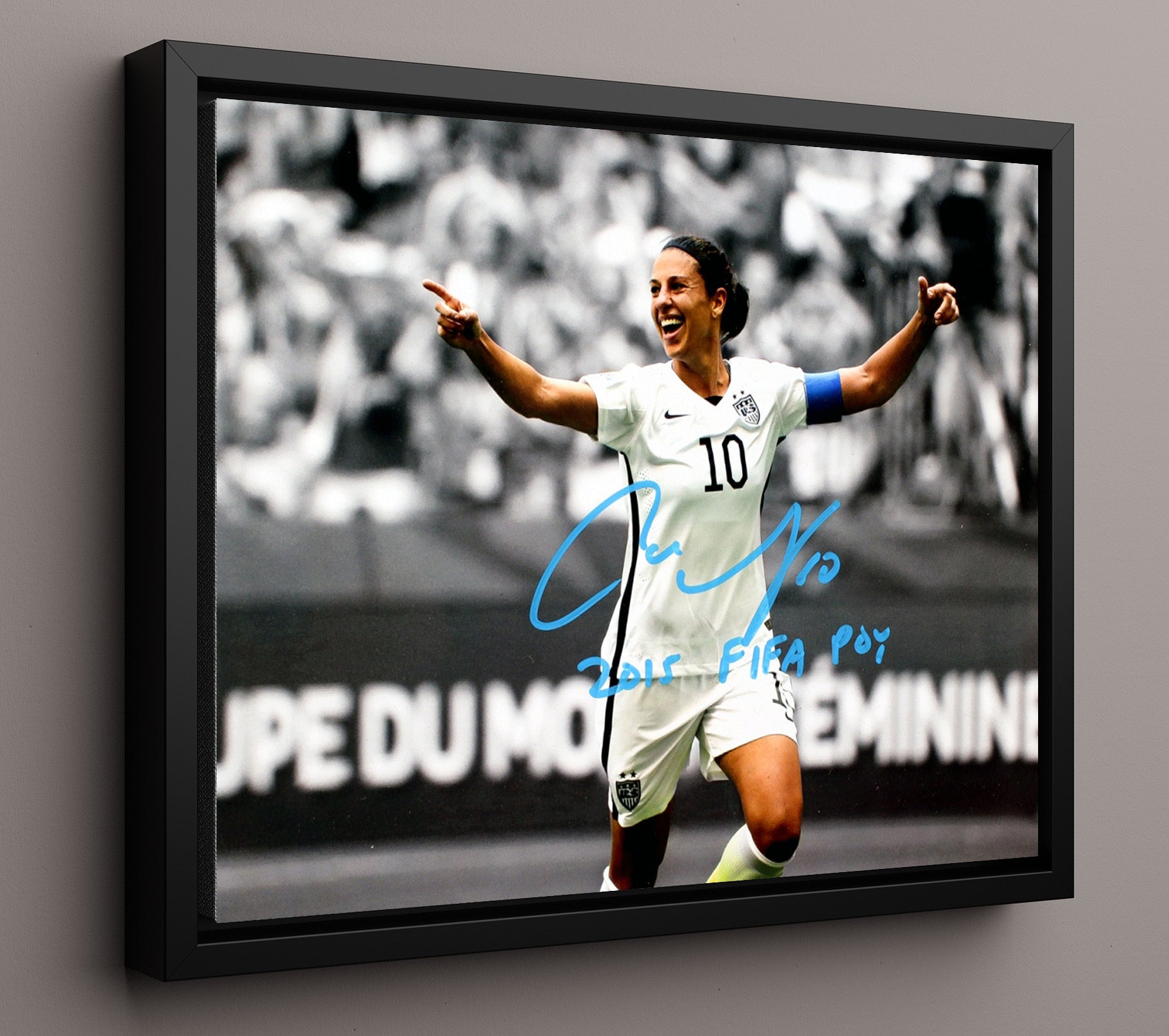 Carli Lloyd USA World Cup Celebration Champion Moment Soccer Print 16x20 Framed Canvas soccer wall art print – Soccer Prints decor