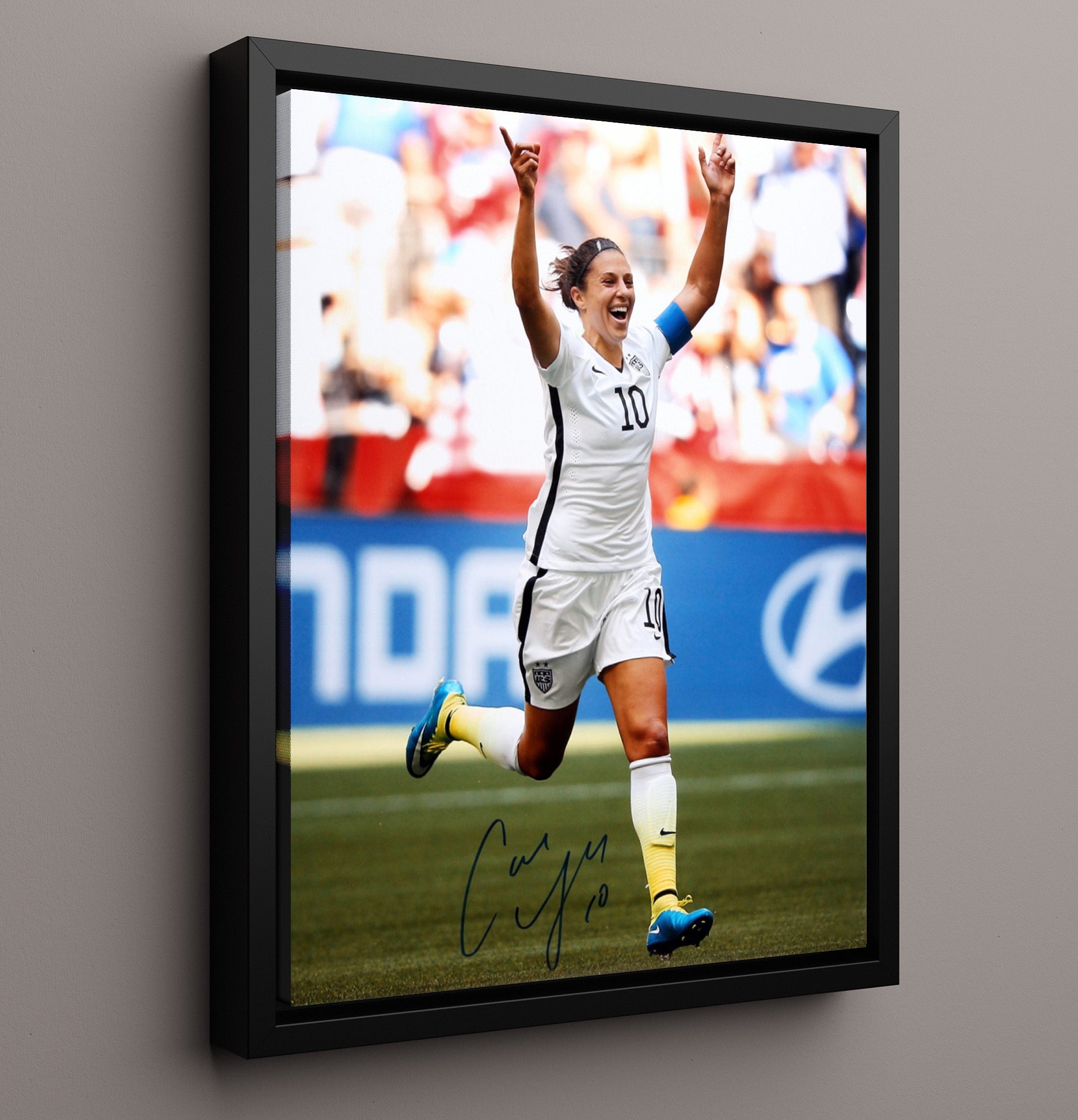 Carli Lloyd USA World Cup Celebration Run 2015 Soccer Print 16x20 Framed Canvas soccer wall art print – Soccer Prints decor