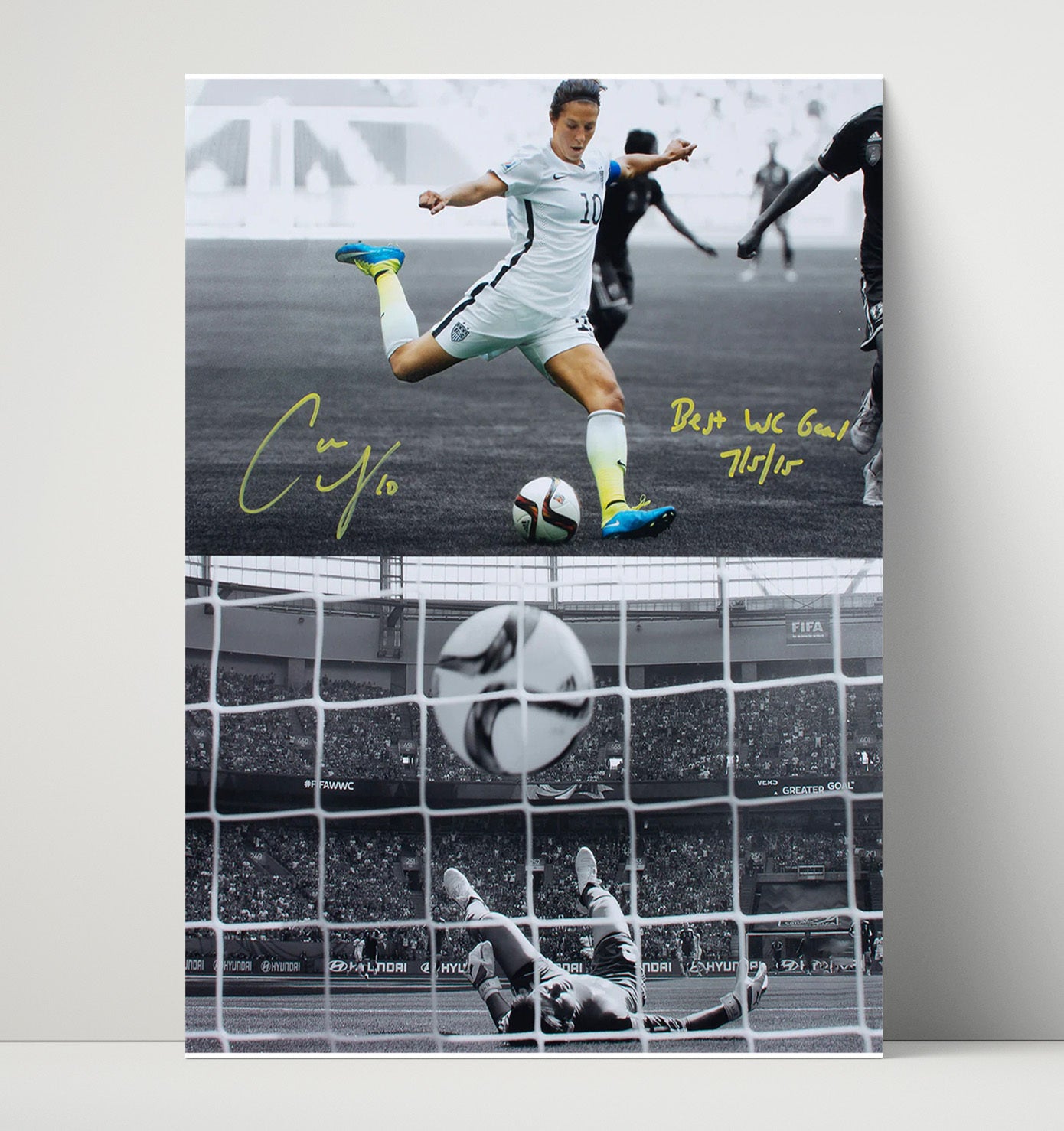 Carli Lloyd USA World Cup Final Goal Strike 2015 Soccer Print 16x20 Unframed Print soccer wall art print – Soccer Prints decor