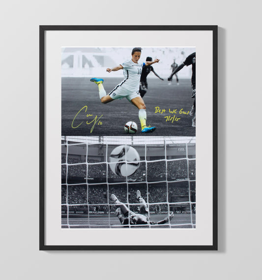 Carli Lloyd USA World Cup Final Goal Strike 2015 Soccer Print 16x20 Gallery Framed Artwork wall art print – soccer decor