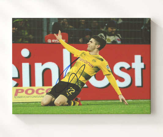 Christian Pulisic Borussia Dortmund Goal Celebration Slide - Canvas soccer wall art