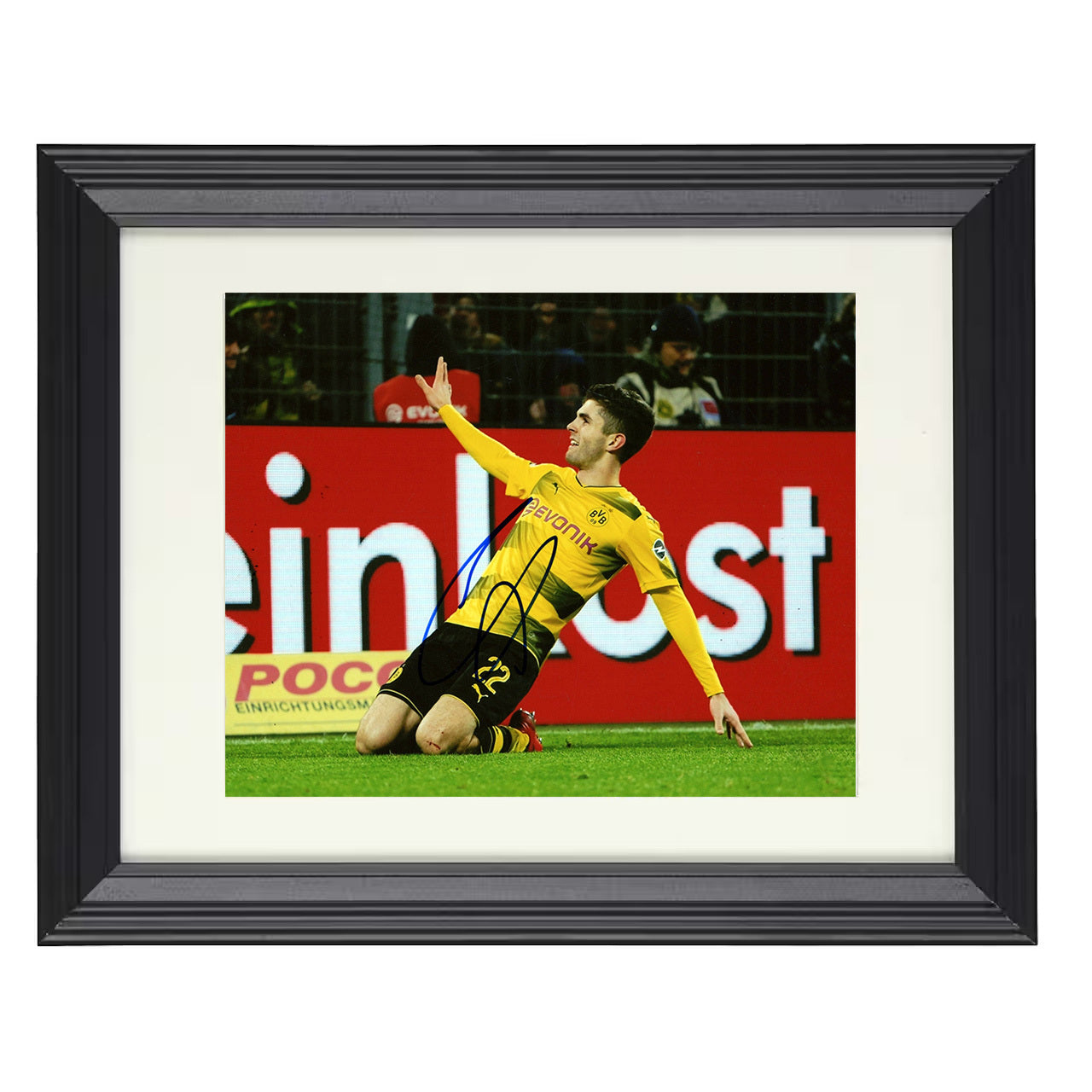 Christian Pulisic – Borussia Dortmund Goal Celebration Slide 8x10 matted black framed soccer wall art