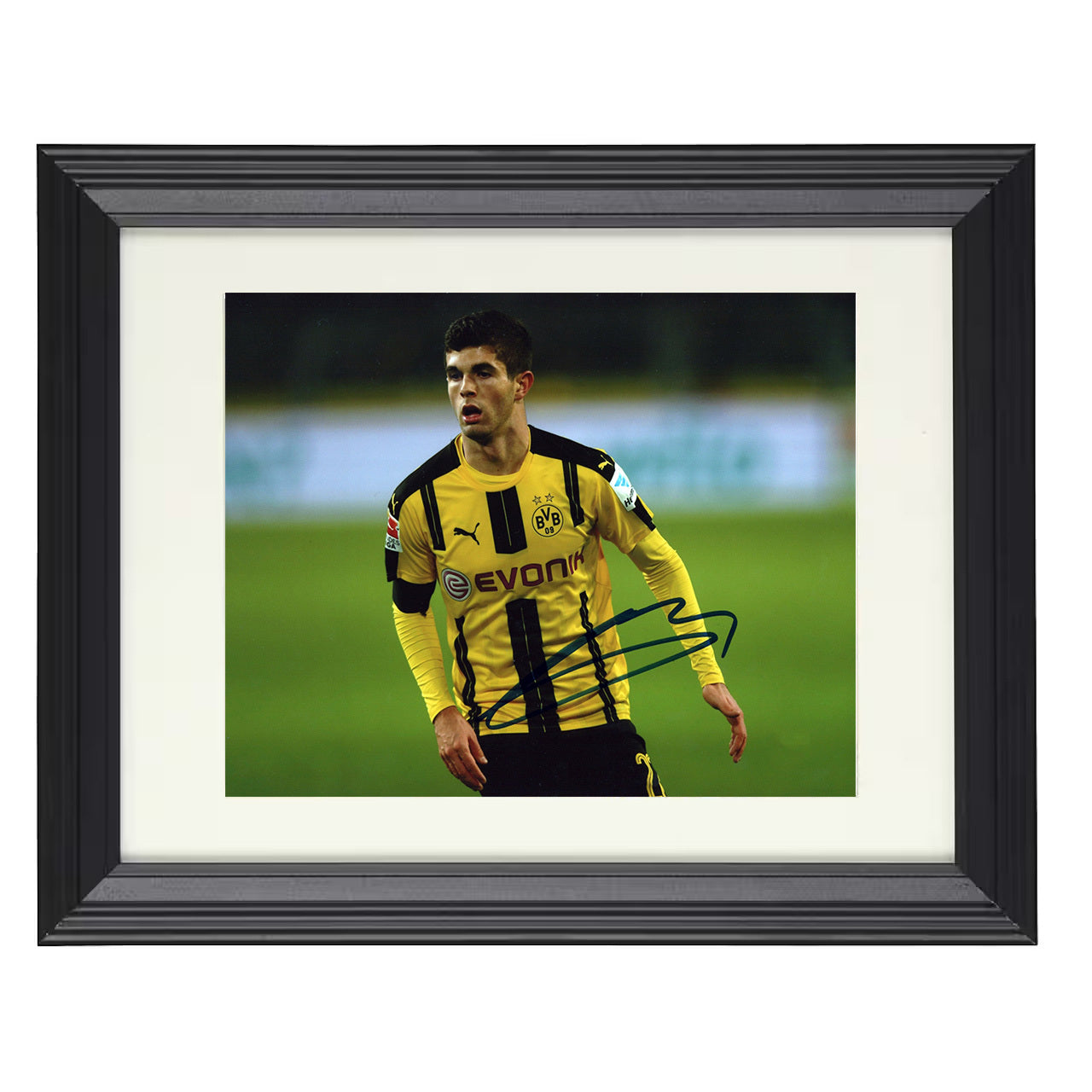 Christian Pulisic – Dortmund Midfield Playmaker Action 8x10 matted black framed soccer wall art