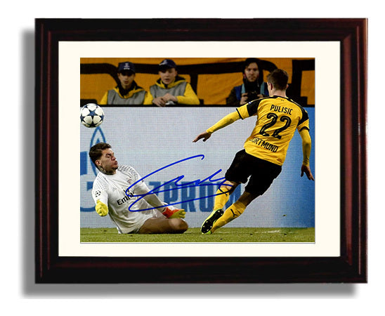 Christian Pulisic Borussia Dortmund Shot Past Goalkeeper Scoring Moment Soccer 8x10 Beveled Frame soccer wall art print – Soccer Prints decor