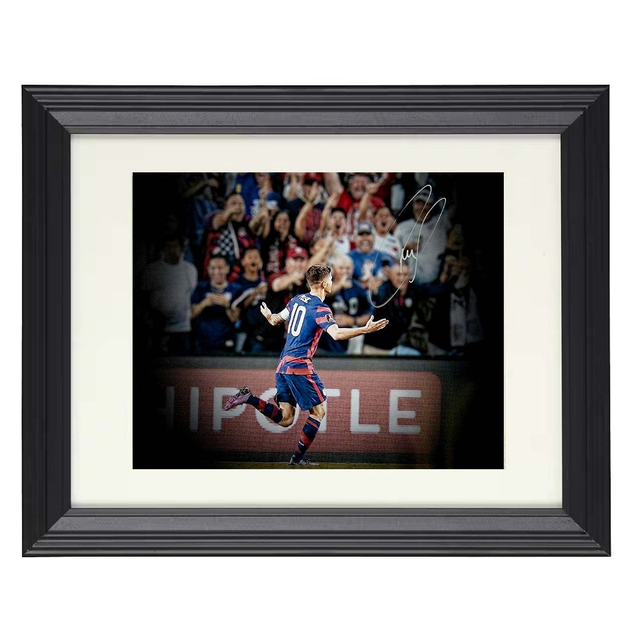 Christian Pulisic – USA Goal Celebration Run to Crowd 8x10 matted black framed soccer wall art