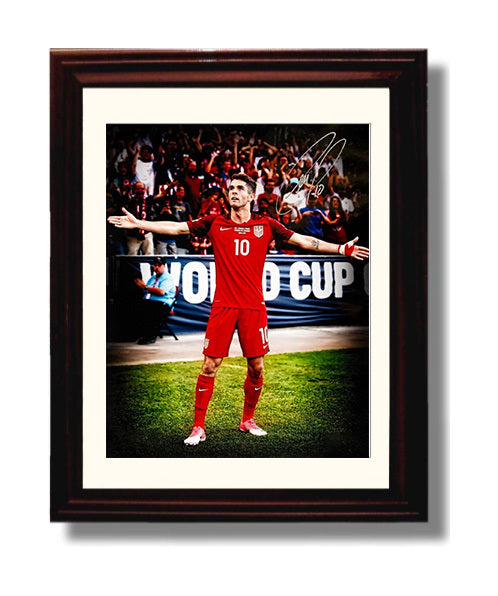 Christian Pulisic USA Captain America Goal Celebration Print Spotlight Soccer 8x10 Beveled Frame soccer wall art print – Soccer Prints decor