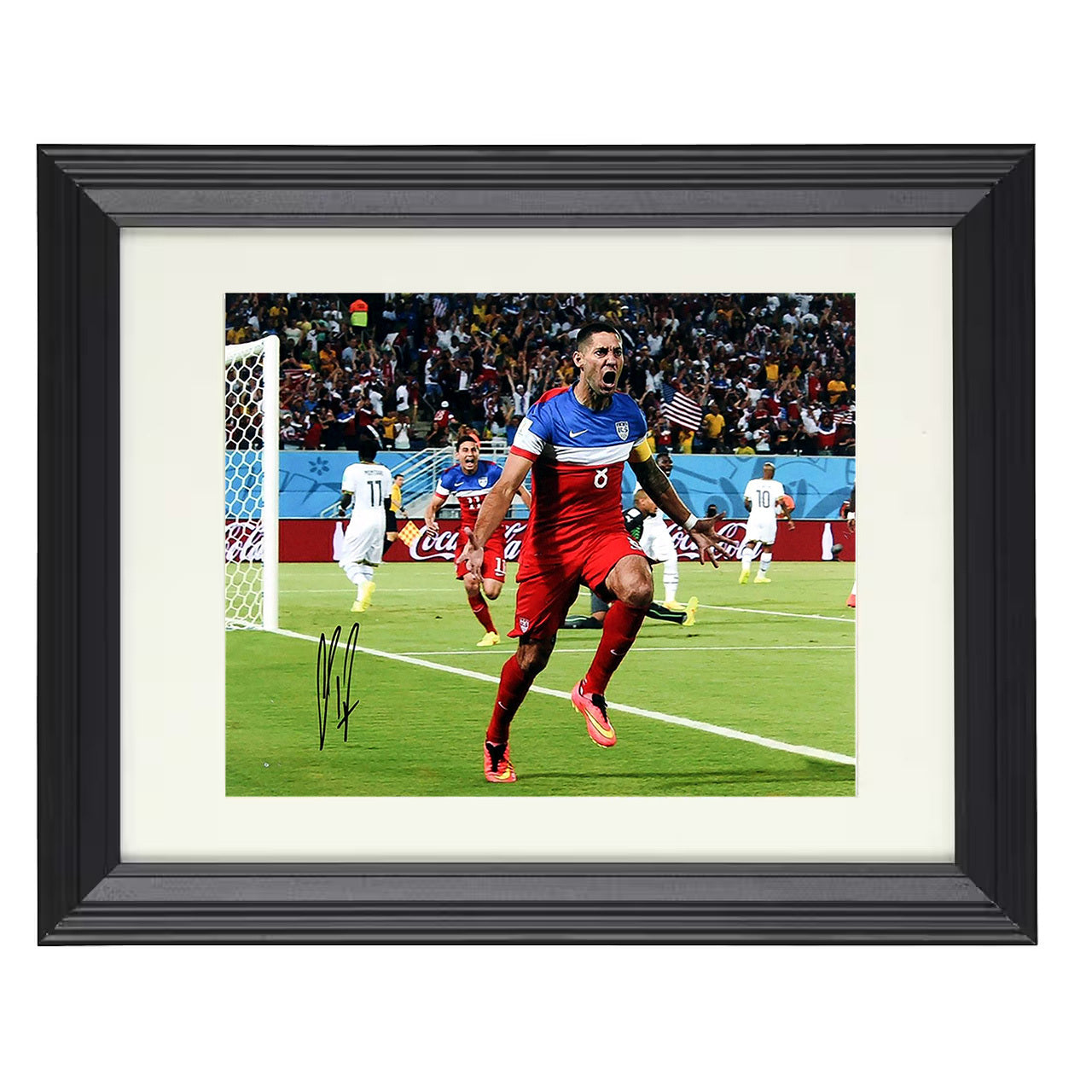 Clint Dempsey – USA World Cup Goal Celebration USMNT Icon 8x10 matted black framed soccer wall art