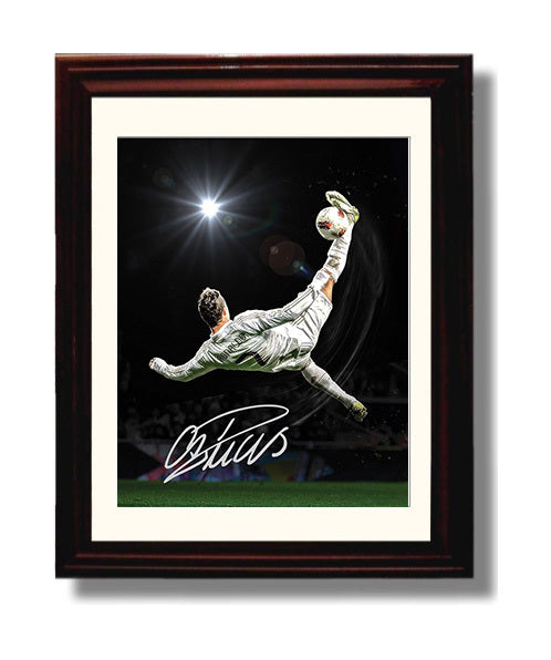Cristiano Ronaldo Bicycle Kick Goal Moment Spotlight Soccer Print 8x10 Beveled Frame soccer wall art print – Soccer Prints decor