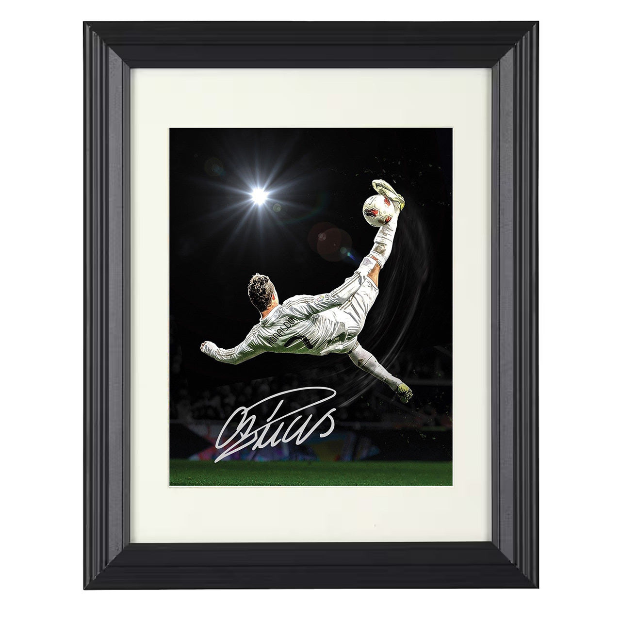 Cristiano Ronaldo – Bicycle Kick Goal Moment Spotlight 8x10 matted black framed soccer wall art