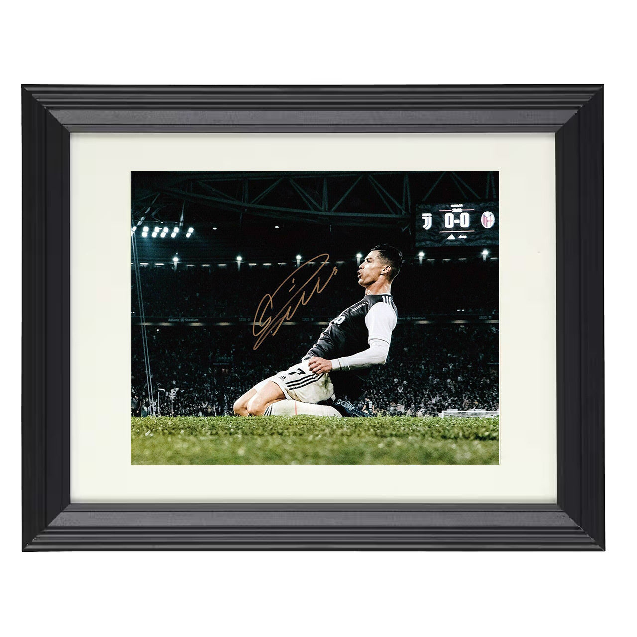 Cristiano Ronaldo – Juventus Goal Celebration Stadium Moment 8x10 matted black framed soccer wall art