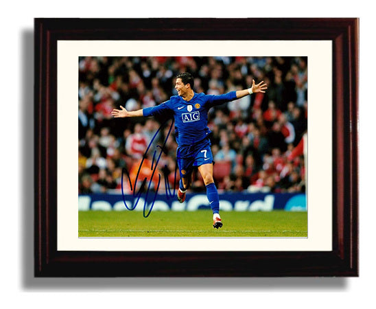 Cristiano Ronaldo Manchester United Arms Wide Goal Celebration Print Soccer 8x10 Beveled Frame soccer wall art print – Soccer Prints decor