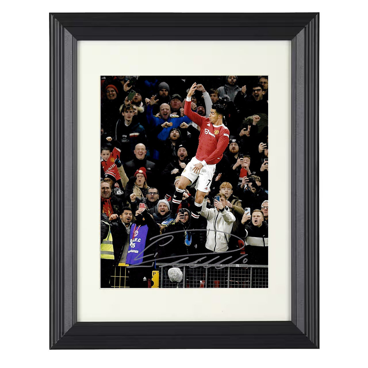 Cristiano Ronaldo – Man United SIUUU at Old Trafford 8x10 matted black framed soccer wall art