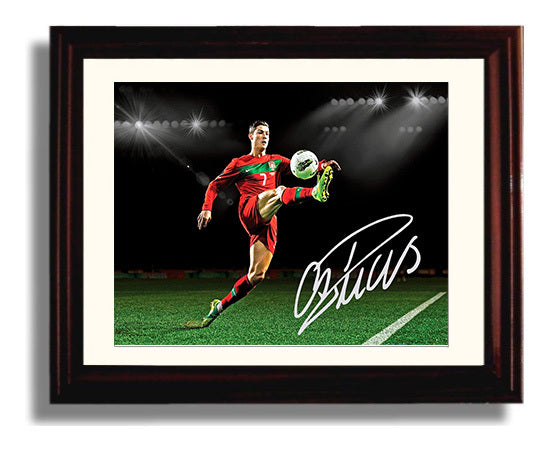 Cristiano Ronaldo Portugal Night Volley Control Soccer Print 8x10 Beveled Frame soccer wall art print – Soccer Prints decor