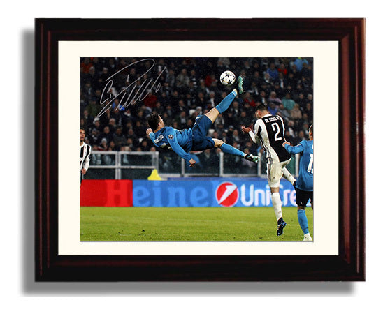 Cristiano Ronaldo Real Madrid Champions League Bicycle Kick Goal Soccer Print 8x10 Beveled Frame soccer wall art print – Soccer Prints decor