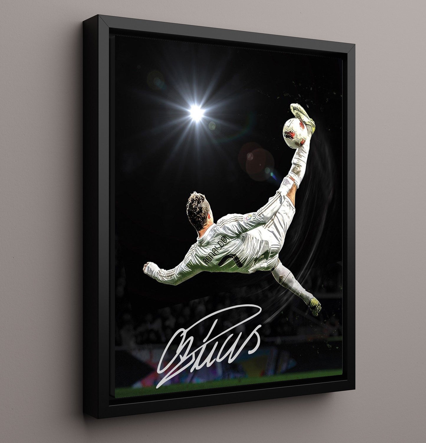 Cristiano Ronaldo Real Madrid Bicycle Kick Champions League Icon Soccer Print 16x20 Framed Canvas soccer wall art print – Soccer Prints decor