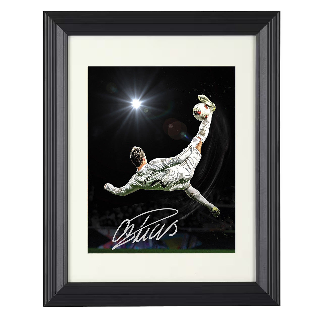 Cristiano Ronaldo – Real Madrid Bicycle Kick UCL Icon 8x10 matted black framed soccer wall art