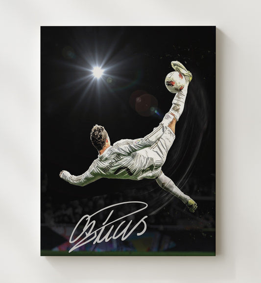 Cristiano Ronaldo Real Madrid Bicycle Kick Champions League Icon - Canvas soccer wall art