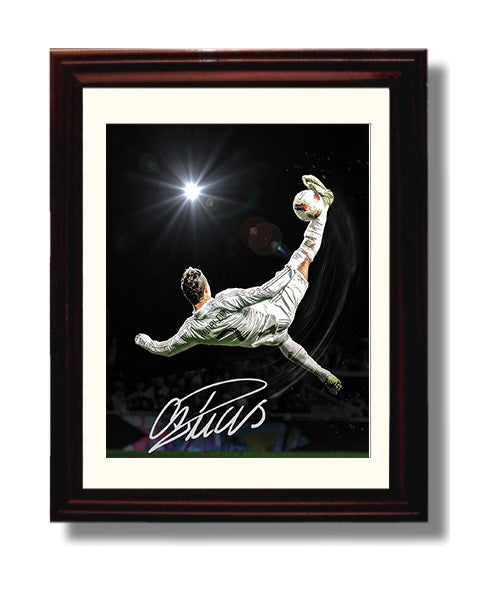 Cristiano Ronaldo Real Madrid Bicycle Kick Champions League Icon Soccer Print 8x10 Beveled Frame soccer wall art print – Soccer Prints decor