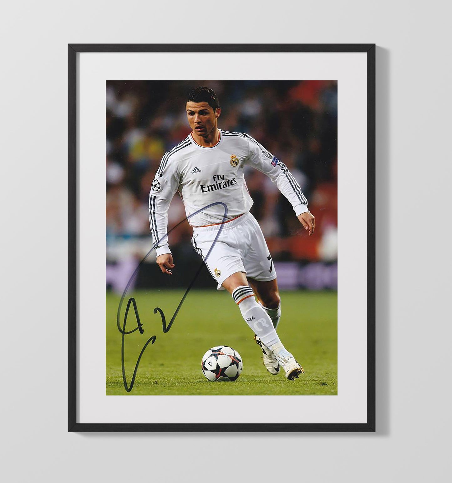 Cristiano Ronaldo Real Madrid Champions League Goal Machine Dribble Soccer Wall 16x20 Gallery Frame soccer wall art print – Soccer Prints decor