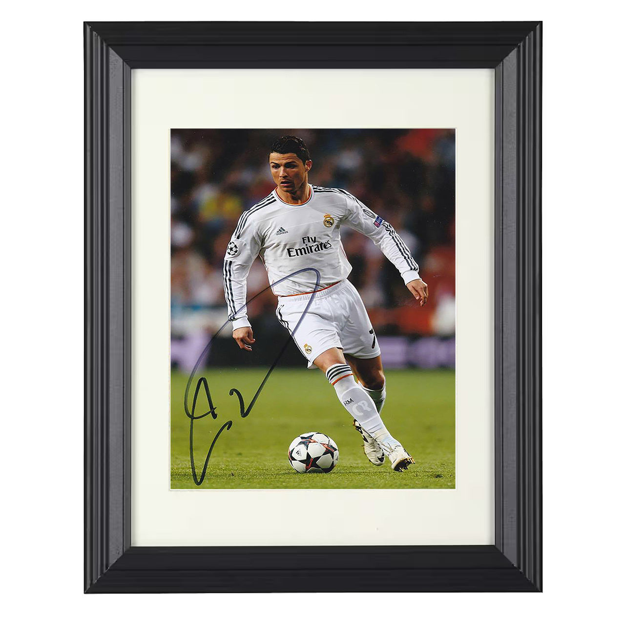 Cristiano Ronaldo – Real Madrid UCL Goal Machine Dribble 8x10 matted black framed soccer wall art