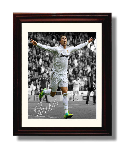Cristiano Ronaldo Real Madrid Goal Celebration Print Spotlight Soccer Print 8x10 Beveled Frame soccer wall art print – Soccer Prints decor