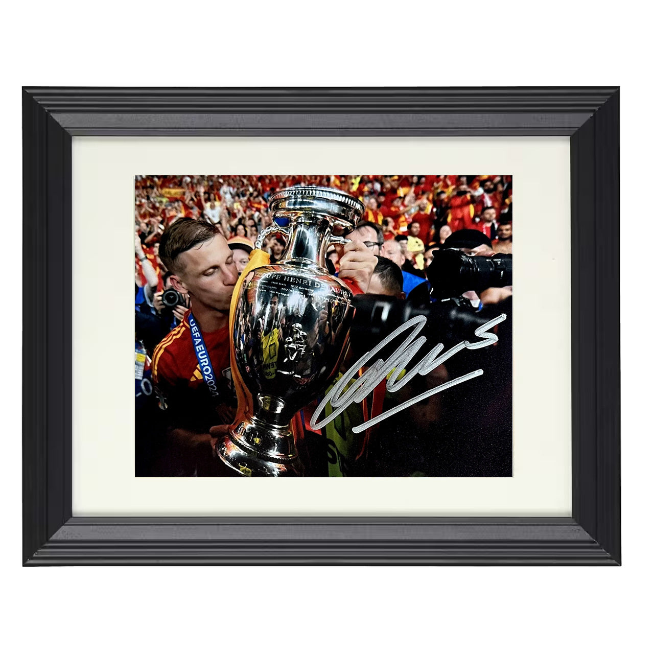 Dani Olmo – Spain Trophy Kiss Tournament Champion Moment 8x10 matted black framed soccer wall art