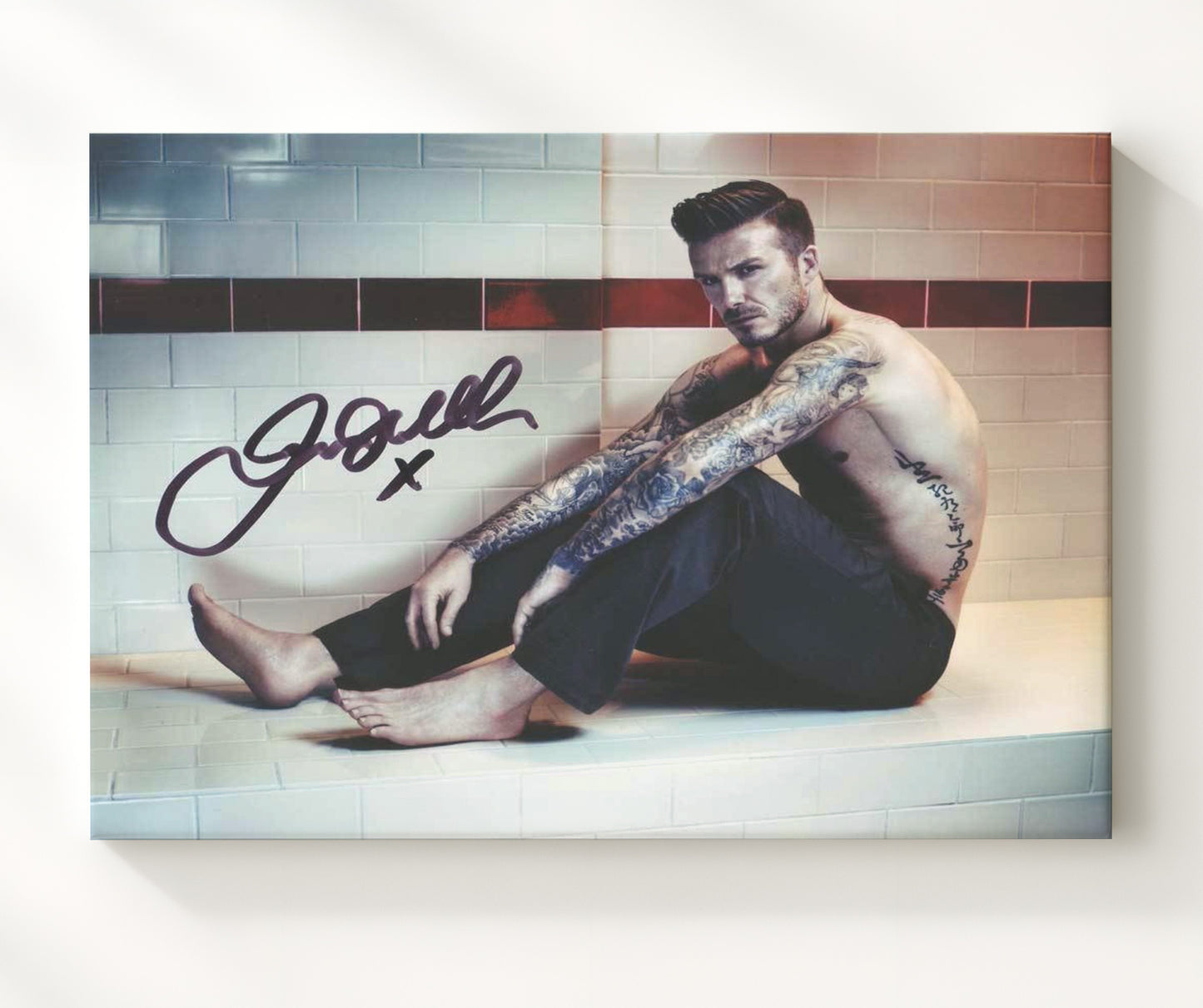 David Beckham Iconic Tattoo Athlete Style Photo Soccer Print 20x24 Canvas soccer wall art print – Soccer Prints decor