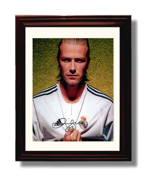 David Beckham Real Madrid Jersey Crest Pride Soccer Print 8x10 Beveled Frame soccer wall art print – Soccer Prints decor