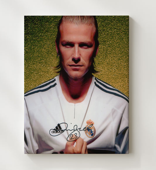 David Beckham Real Madrid Jersey Crest Pride - Canvas soccer wall art