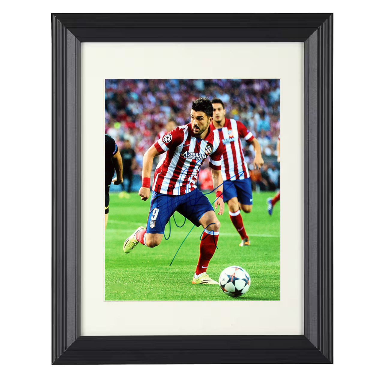 David Villa – Atletico Madrid Striking Goal Moment 8x10 matted black framed soccer wall art