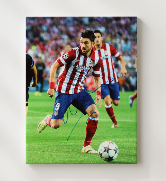 David Villa Atletico Madrid Striking Goal Moment - Canvas soccer wall art