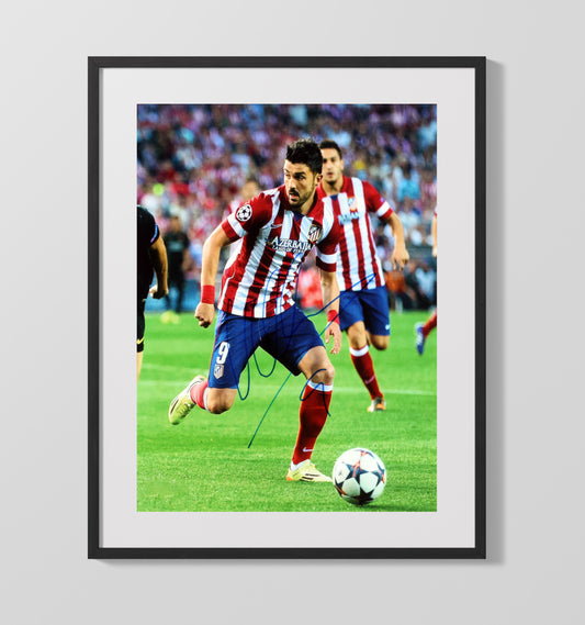 David Villa Atletico Madrid Striking Goal Moment Soccer Print 16x20 Gallery Framed Artwork wall art print – soccer decor