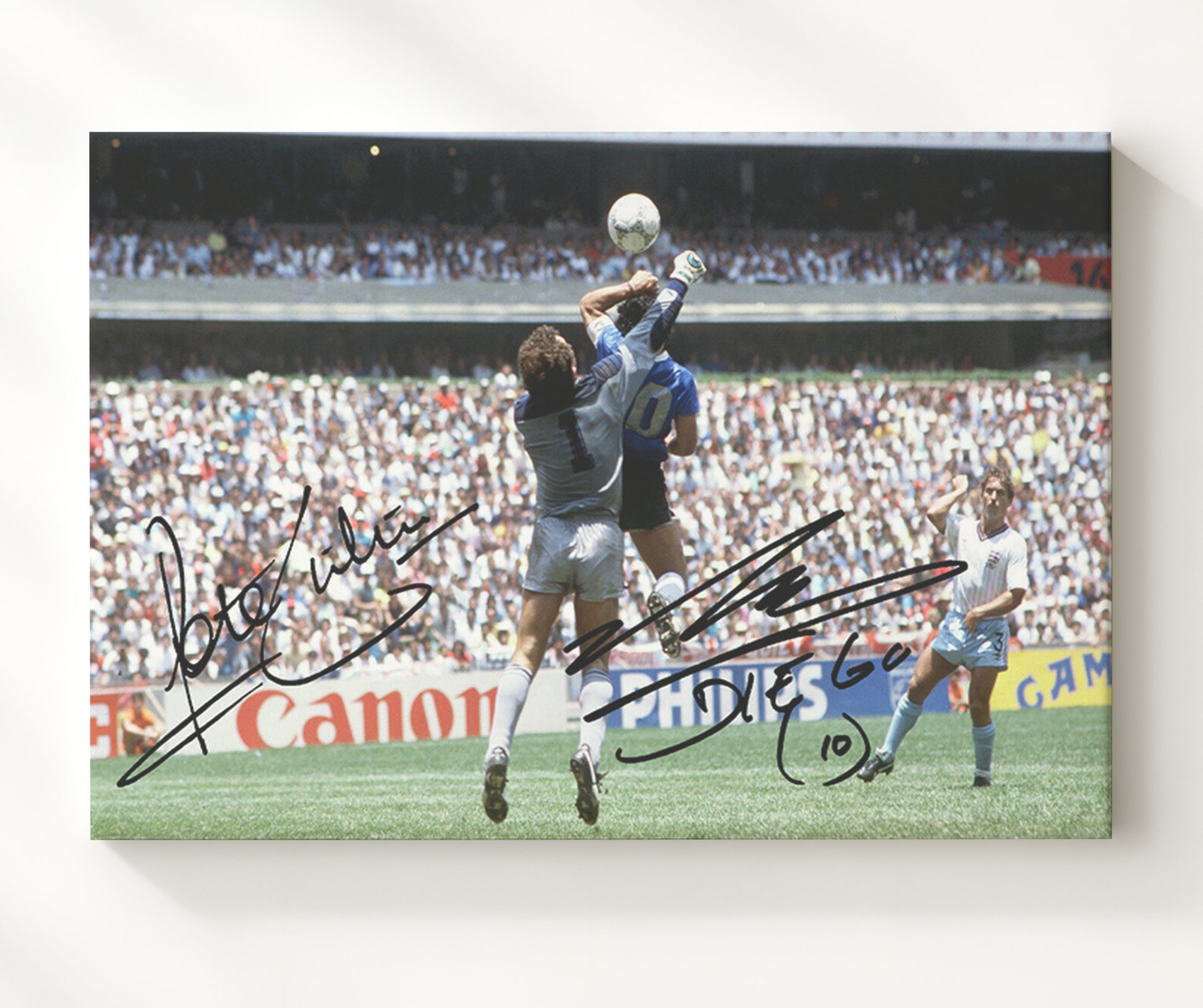 Diego Maradona Argentina Hand of God Goal 1986 World Cup Iconic Moment Soccer 20x24 Canvas soccer wall art print – Soccer Prints decor