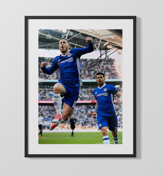 Eden Hazard Chelsea Celebration Leap Goal Moment Soccer Print 16x20 Gallery Framed Artwork wall art print – soccer decor