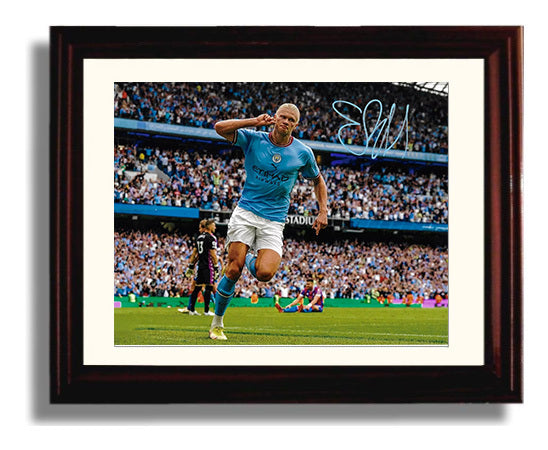 Erling Haaland Manchester City Etihad Roar Goal Celebration Print Soccer Print 8x10 Beveled Frame soccer wall art print – Soccer Prints decor