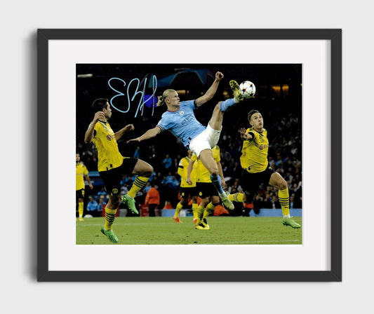 Erling Haaland Manchester City Thunder Strike Goal Action Soccer Print 16x20 Gallery Framed Artwork wall art print – soccer decor