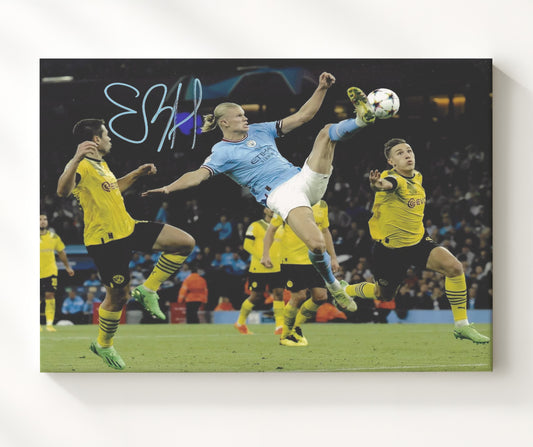 Erling Haaland Manchester City Thunder Strike Goal Action - Canvas soccer wall art