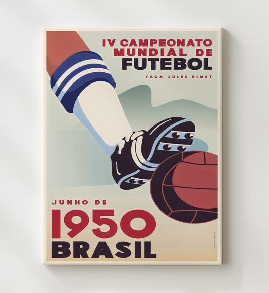 FIFA World Cup Poster Brazil 1950 Jules Rimet Tournament Artwork - Canvas soccer wall art