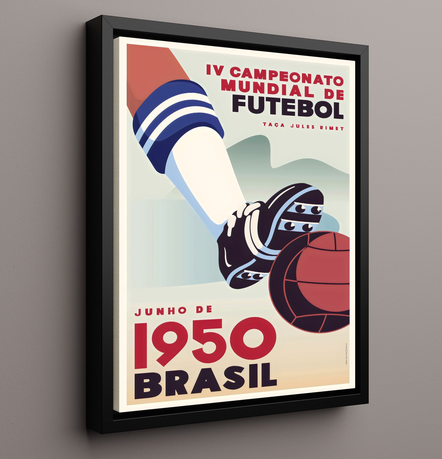 FIFA World Cup Poster Brazil 1950 Jules Rimet Tournament Artwork Soccer Print 16x20 Framed Canvas soccer wall art print – Soccer Prints decor