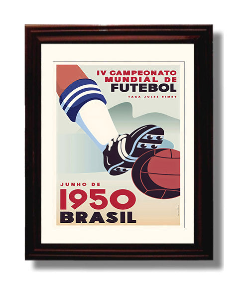 FIFA World Cup Poster Brazil 1950 Jules Rimet Tournament Artwork Soccer Print 8x10 Beveled Frame soccer wall art print – Soccer Prints decor