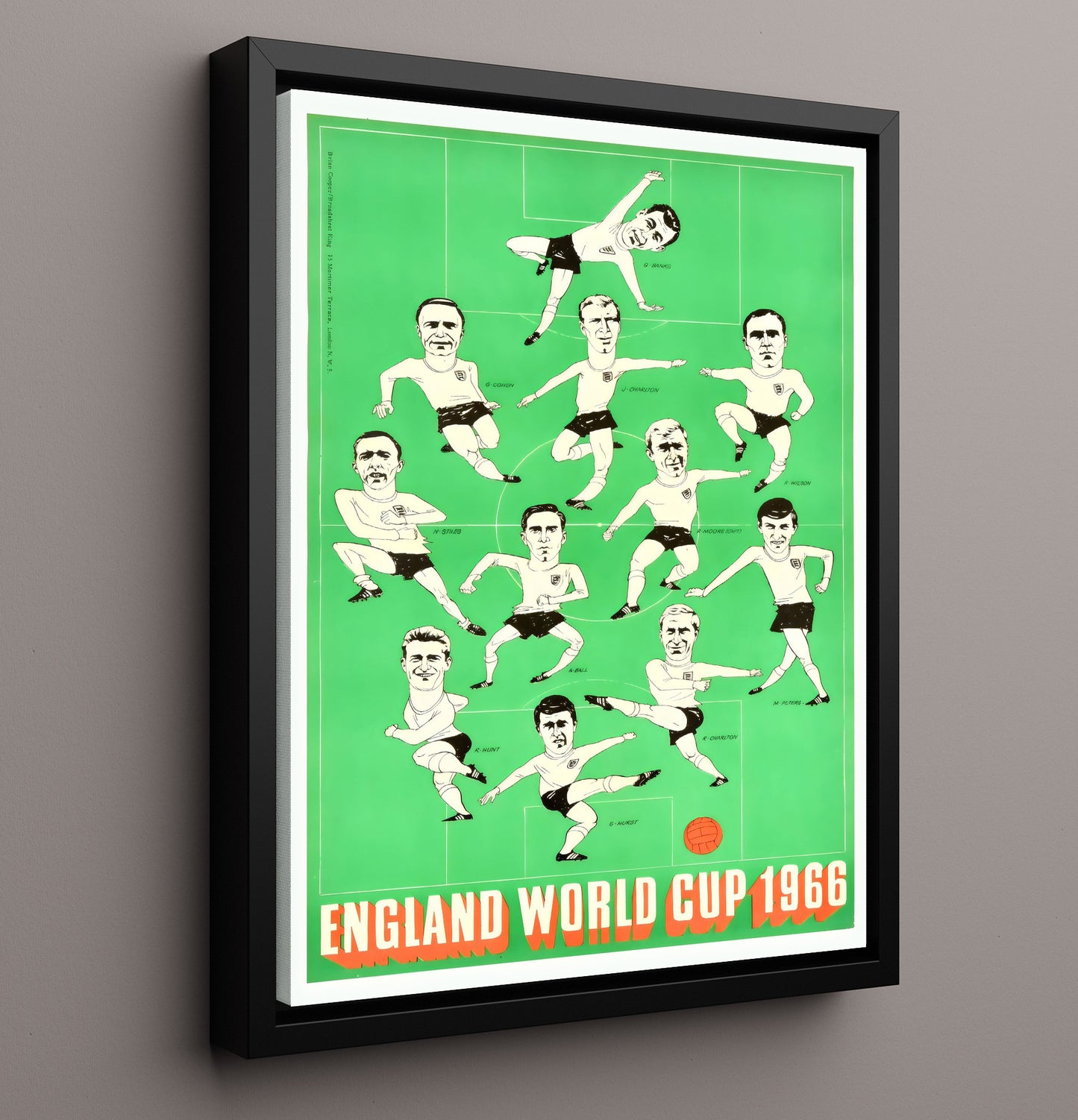FIFA World Cup Poster England 1966 Caricature Champions Squad Illustration 16x20 Framed Canvas soccer wall art print – Soccer Prints decor